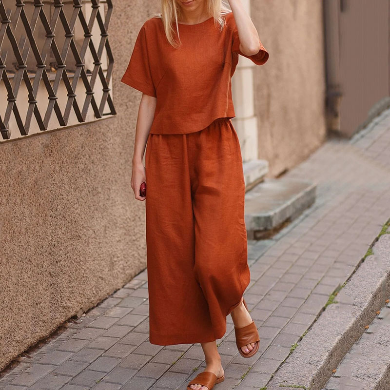 Casual Loose Solid Color Shirt Trousers Two-piece Set
