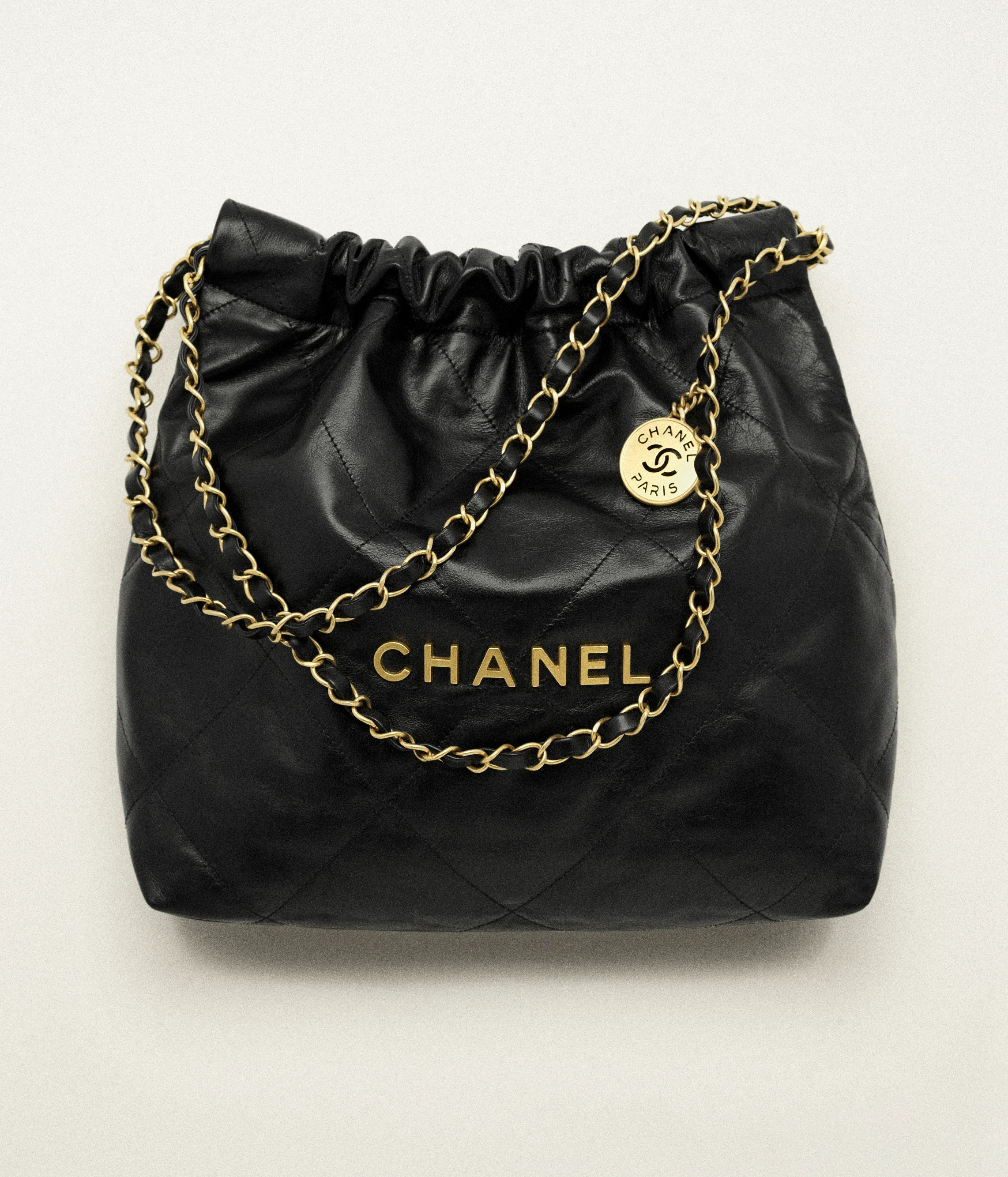 CHANEL 22 Small Handbag Shiny Calfskin & Gold-Tone Metal Black AS3260-B19059-94305