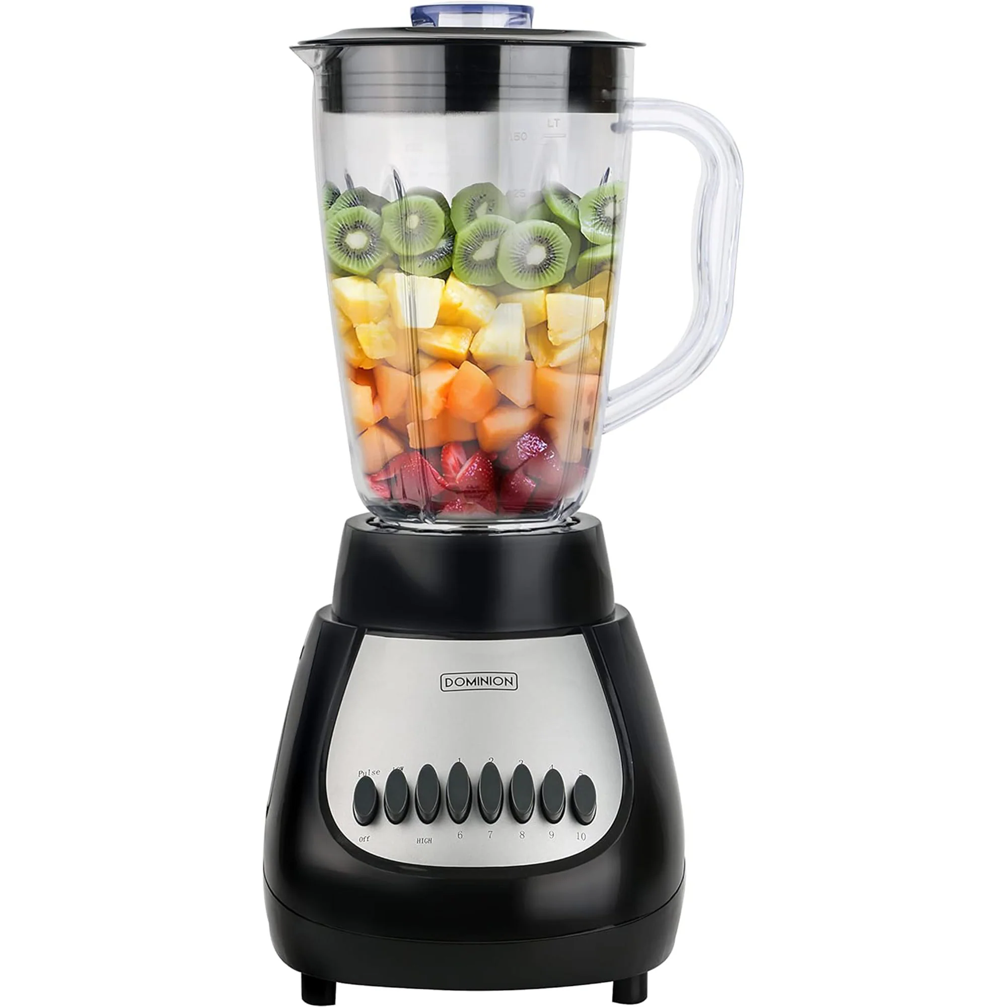 Dominion 10 Speed Stainless Steel Countertop Blender with Plastic Jar, Black, 48 Ounces