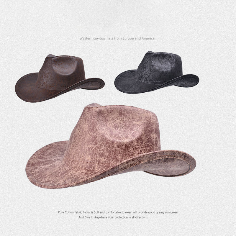 Retro-textured western cowboy hat men's top brim outdoor sun visor jazz hat