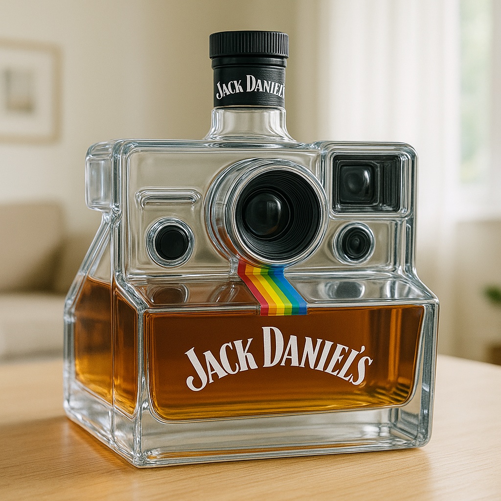Polaroid camera whiskey bottle