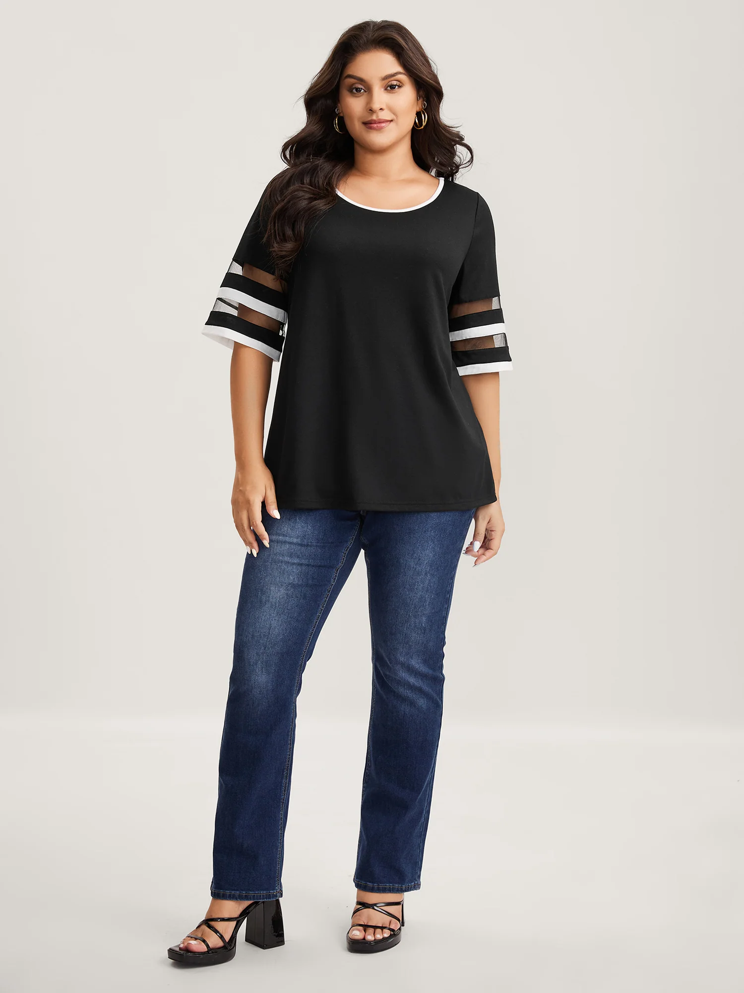 Stretchy Color Block Plain Knit Top