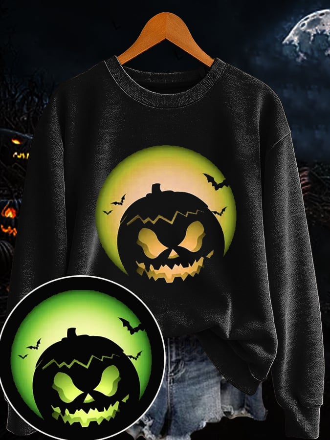 🔥Buy 3 Get 10% Off🔥Women's Halloween Evil Pumpkin Luminous Printed Casual Sweatshirt
