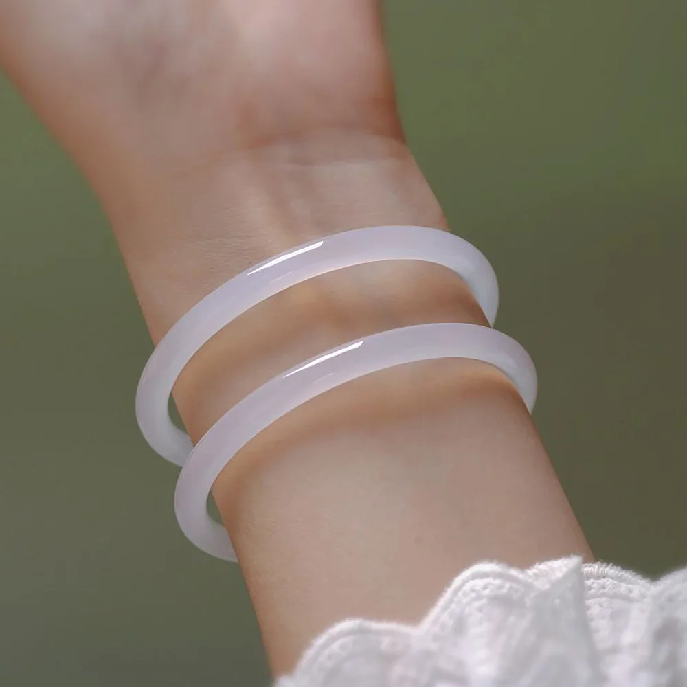 Natural Ice Jade Elegant Bracelet For Women 6mm Round White Jade Bangles Korean Jewelry Fashion Gifts For Girlfriends Wholesale