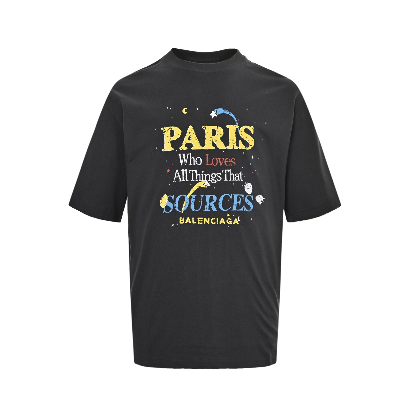 Balenciaga 25ss cartoon letter shooting star distressed short sleeve