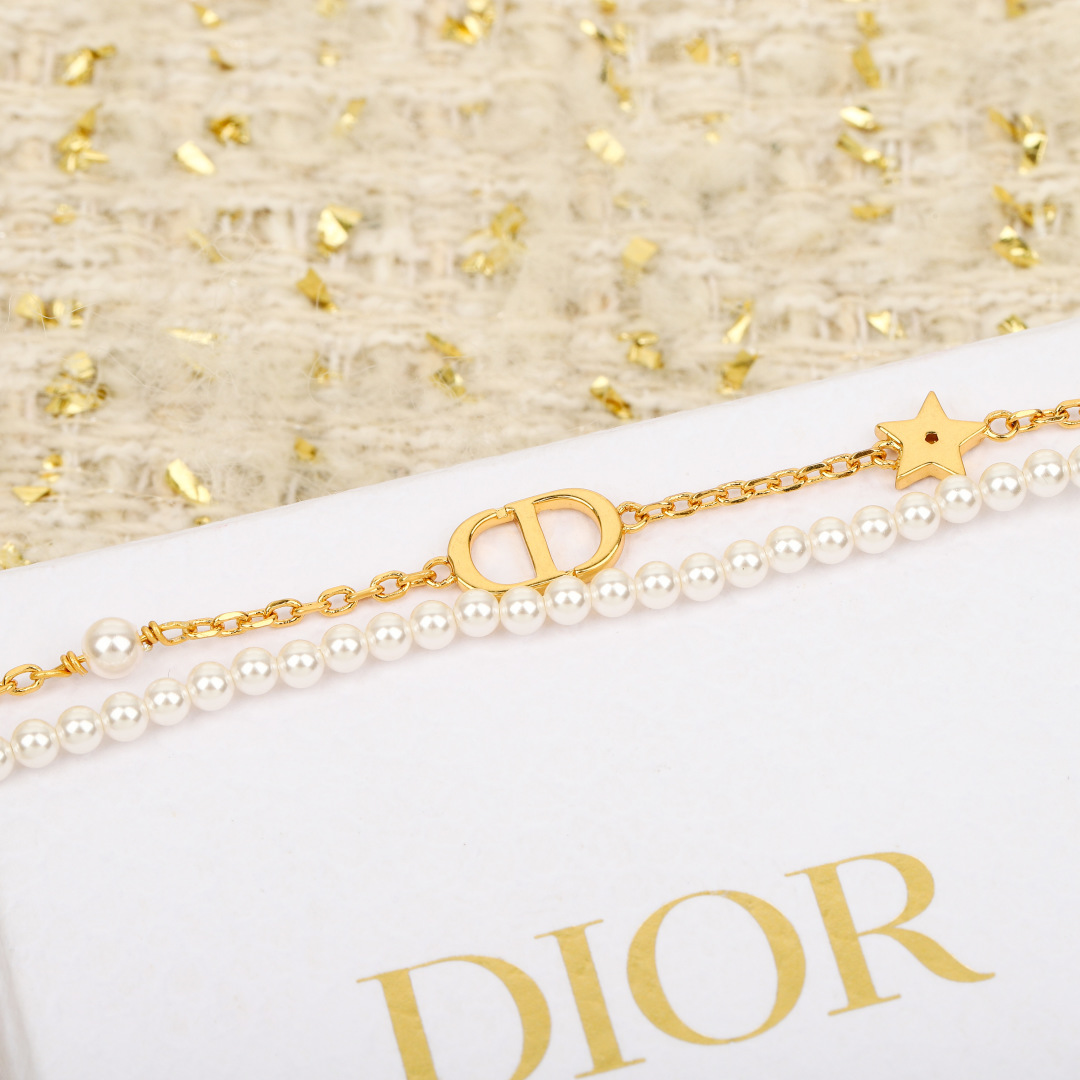 Dior Pentagram Double Pearl Chain Bracelet
