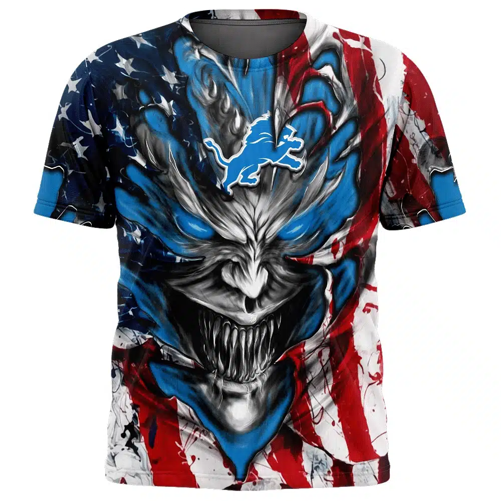 DETROIT LIONS DEMON FACE AMERICAN FLAG-3D UNISEX HOODIE