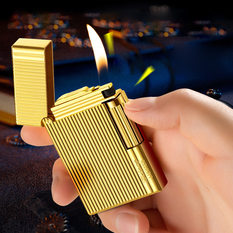 🔥Last Day Promo - 50% OFF 🔥New vintage Lighter Bright Sound brass shell windproof gas lighter for cigarette men's gift(No Fuel) (Gold)