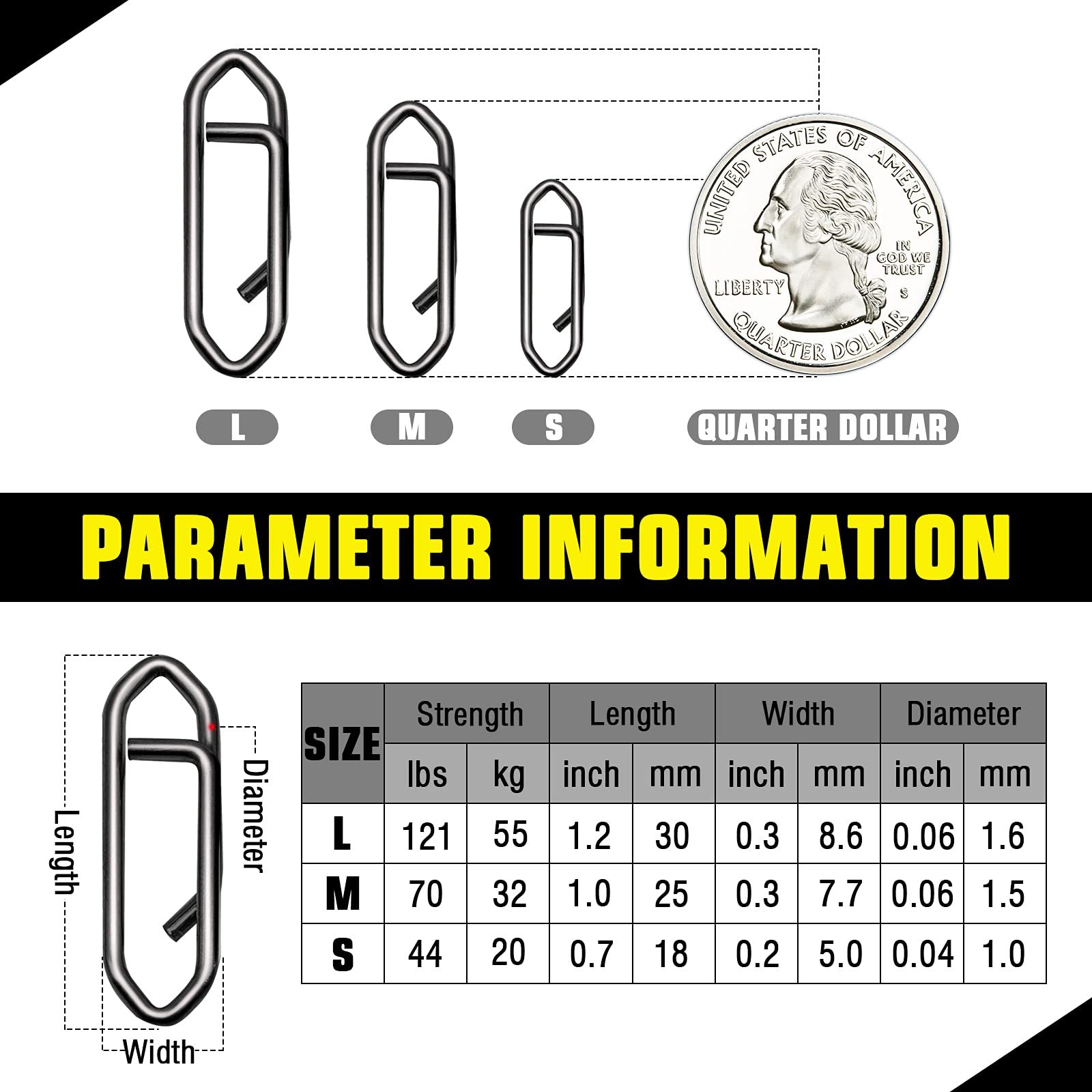 💥Stainless Connector Snaps Swivels Tackle Steel Power Fishing Clip