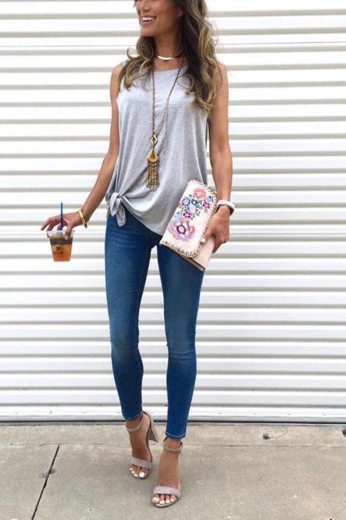 Heididress Casual Sleeveless Solid Waistcoat T-shirt