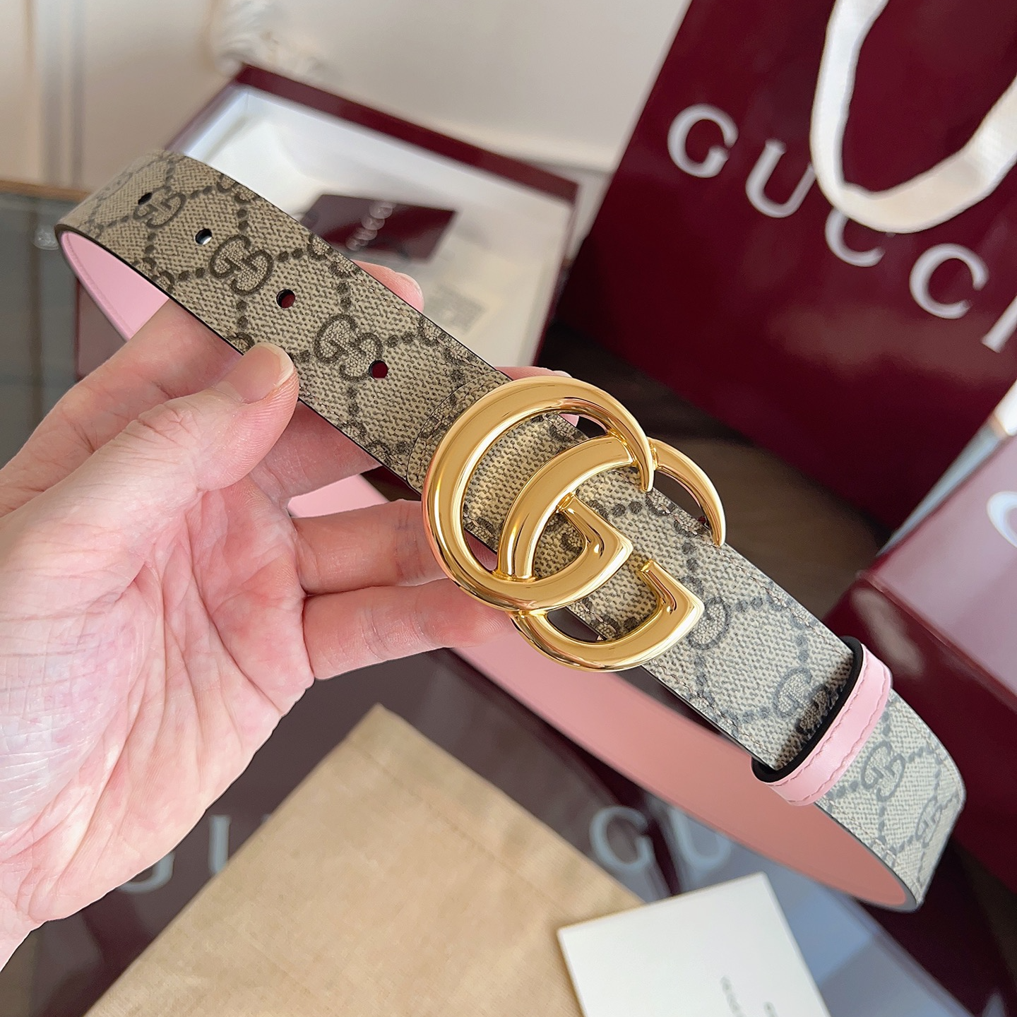 Gucci Double G steel buckle women's cowhide double-sided belt 3.0cm wide