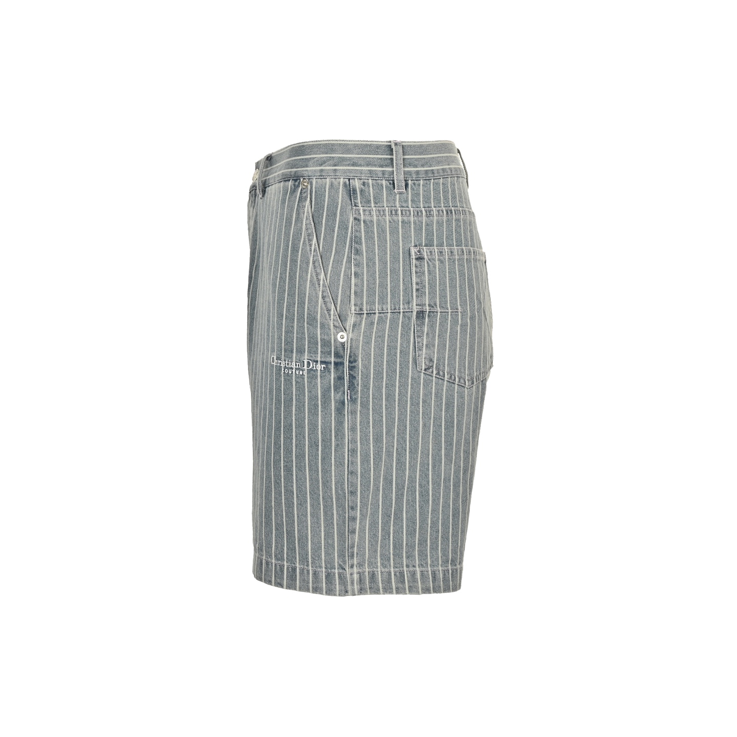 Dior 25ss embroidered lettering striped washed denim shorts