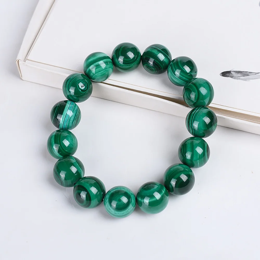 14mm Malachite Beads Natural Stone Man Bracelet High Quality Fine Jewelry Women's Bracelets Couple Gift Items With Free Shipping