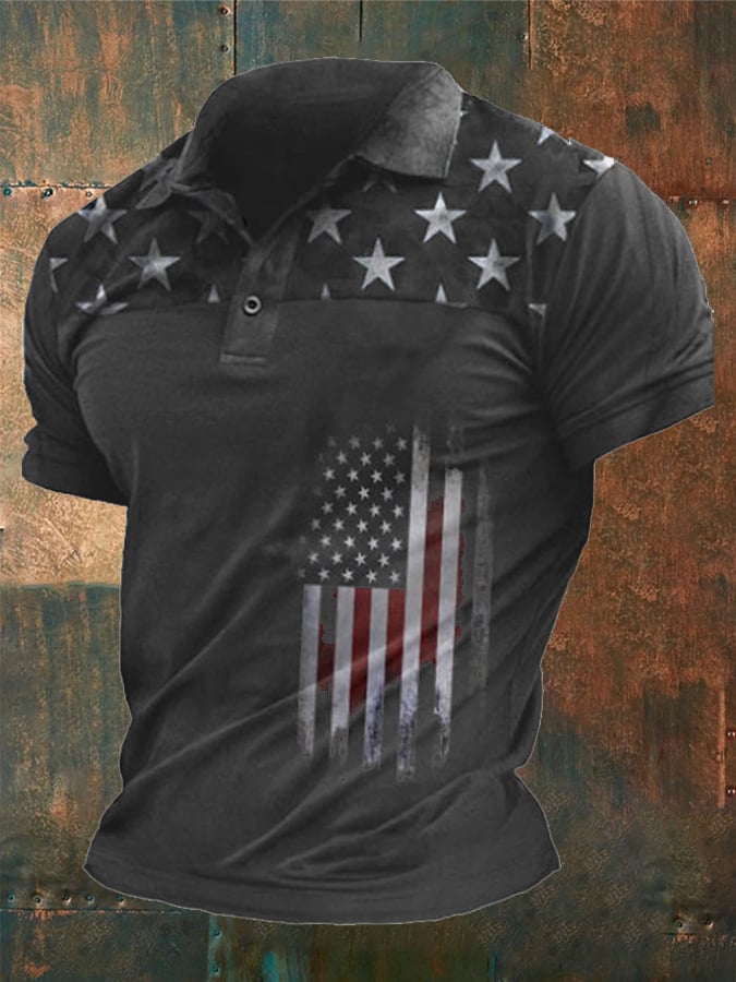 Men's Casual Flag Print Polo Shirt