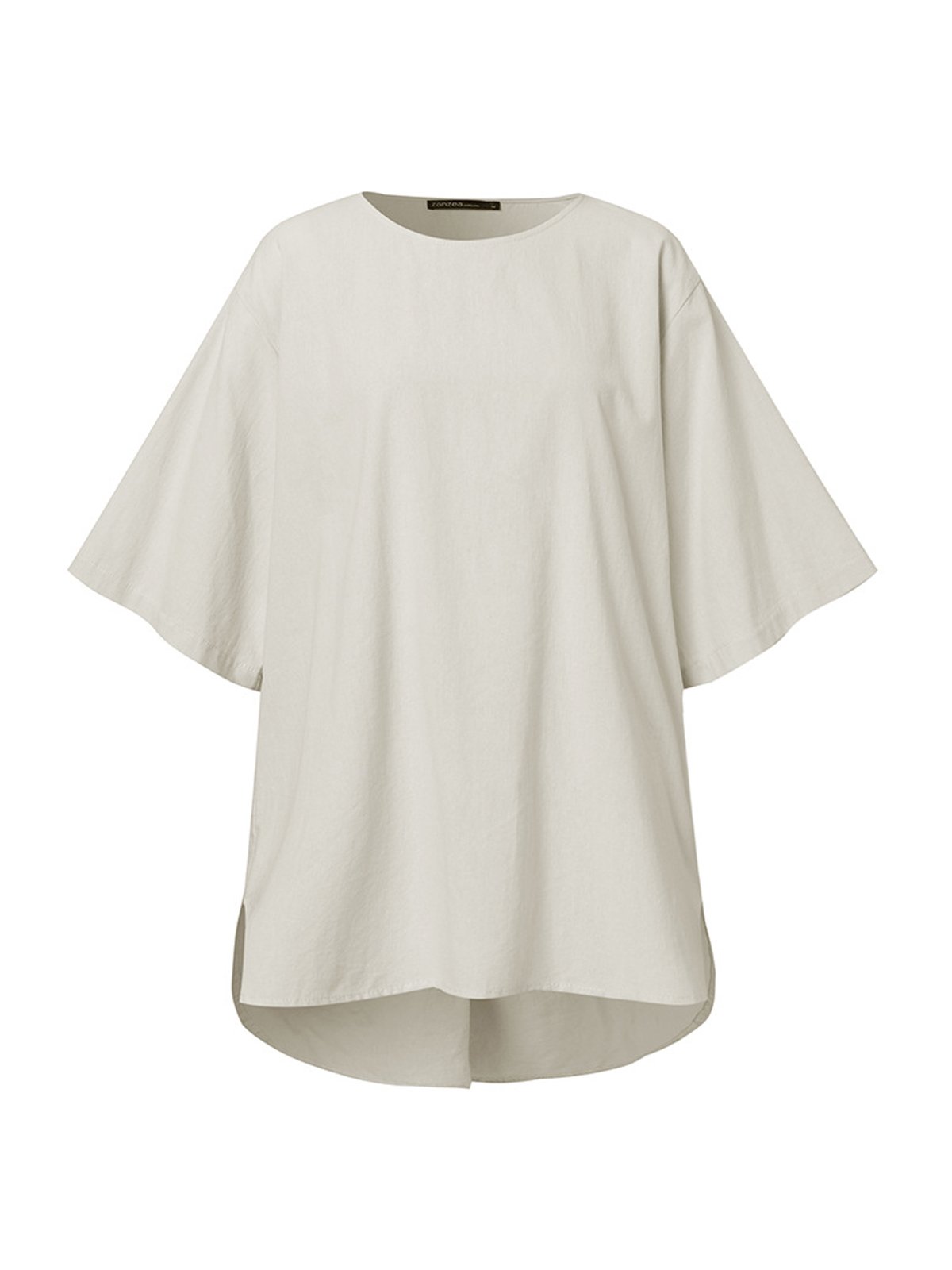 Women's Casual Pure Color Half Sleeve Cotton And Linen Shirt