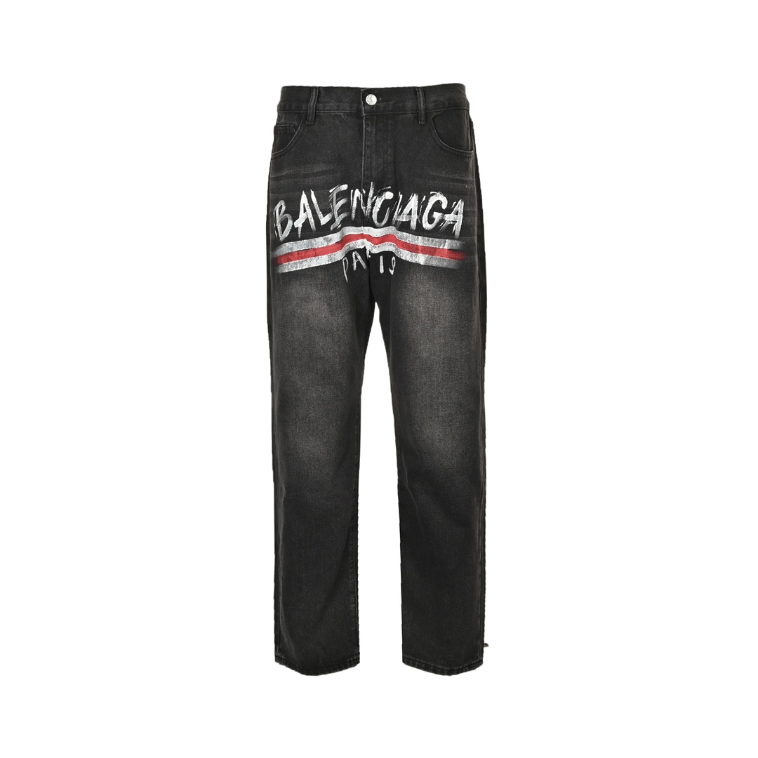 Balenciaga 24Fw Cola Print Vintage Jeans