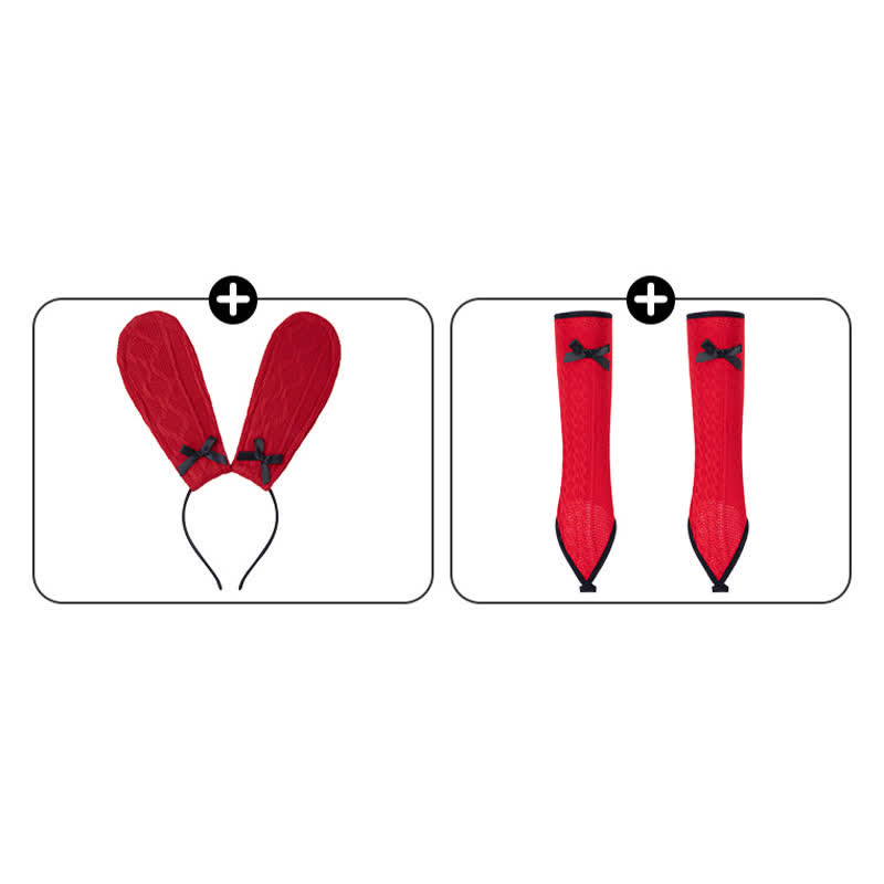 Cosplay Bunny Hollow Out Jumpsuit Lingerie Stockings Set