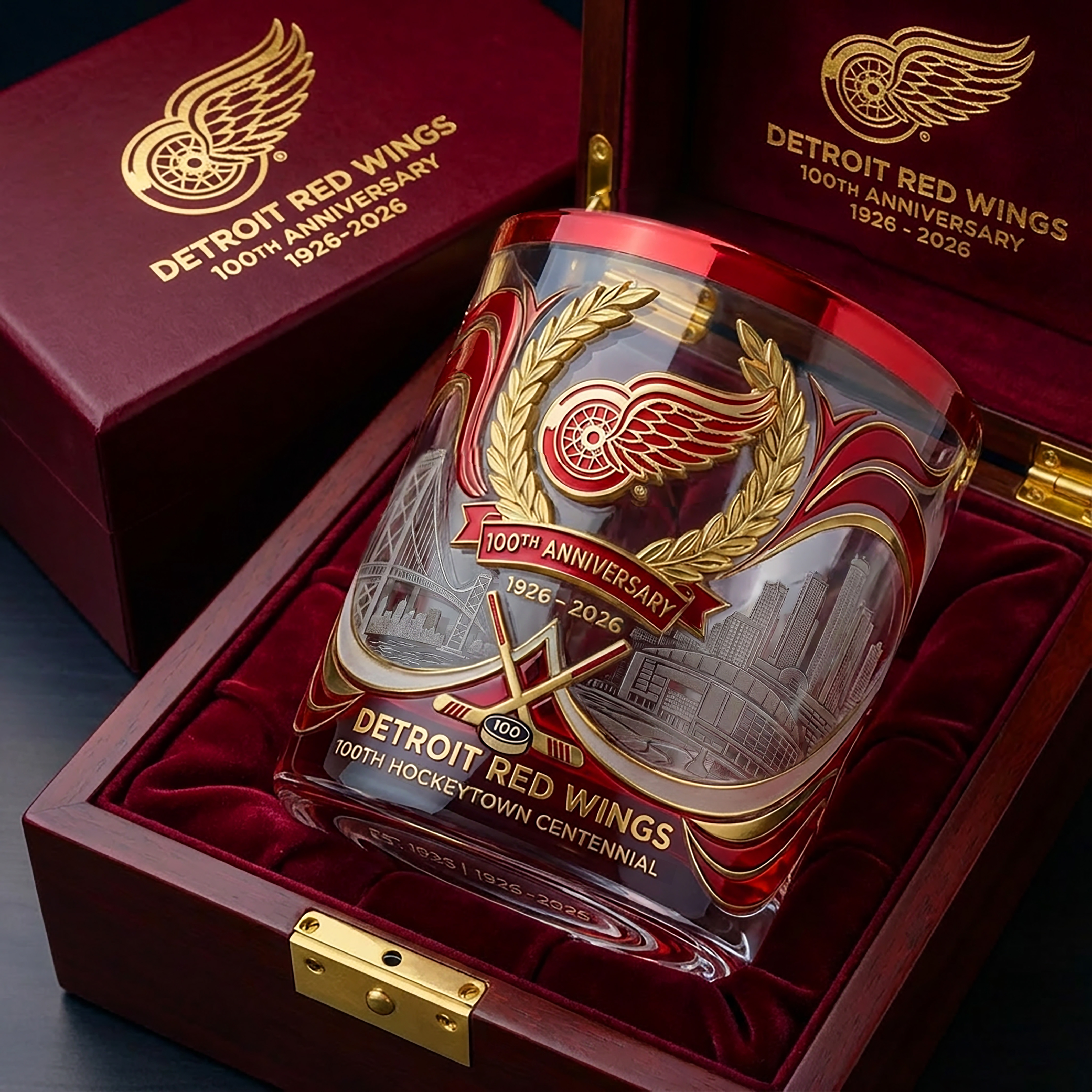 🥃 Detroit Red Wings – 100th Anniversary Whiskey Glass
