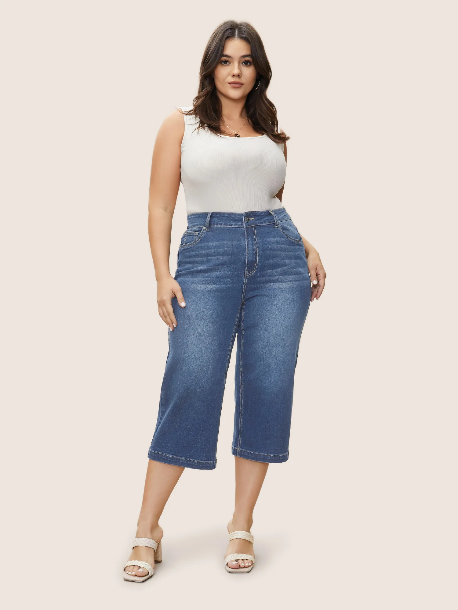 Medium Wash Wide Leg High Stretch Jeans