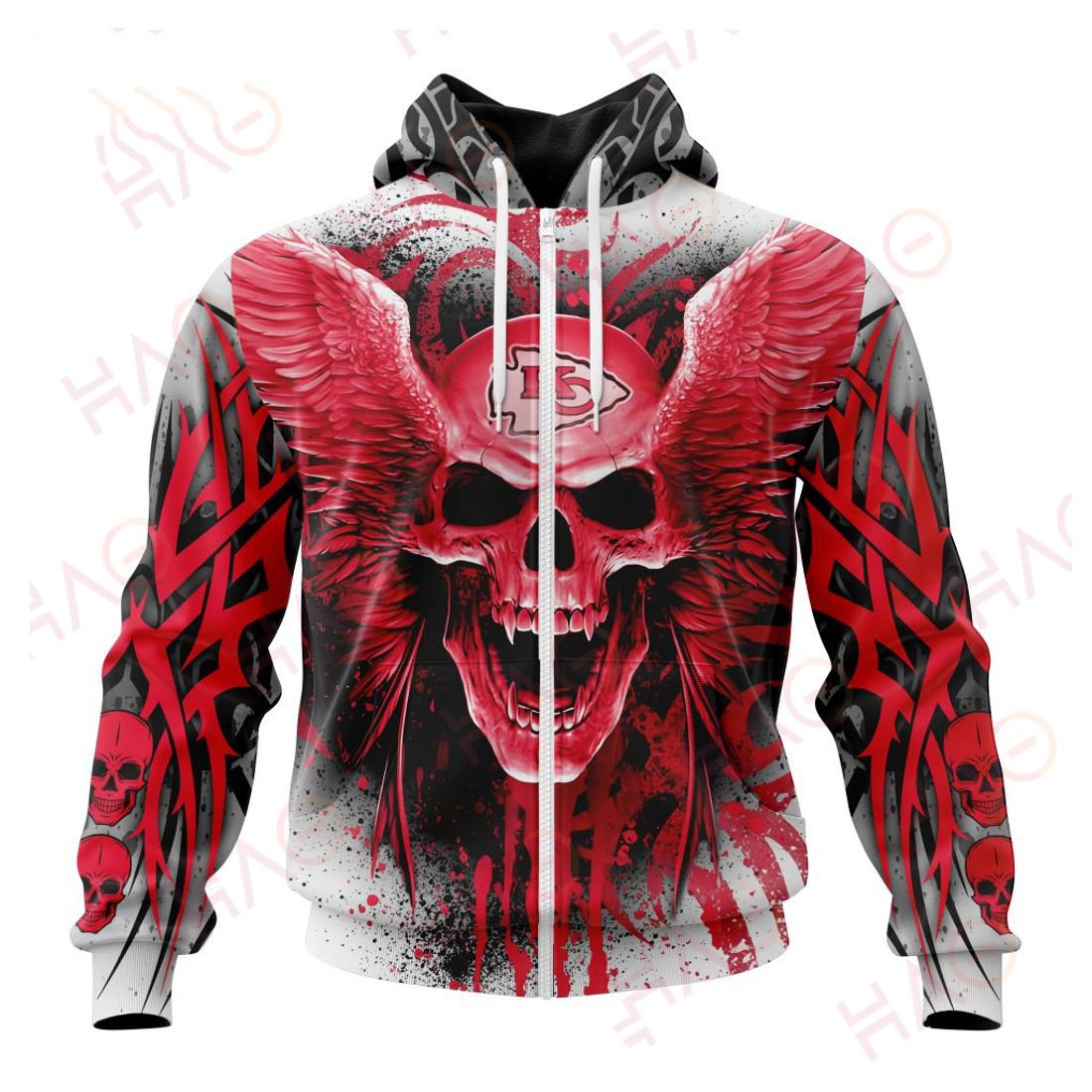 KANSAS CITY CHIEFS 3D HOODIE SKULL ART