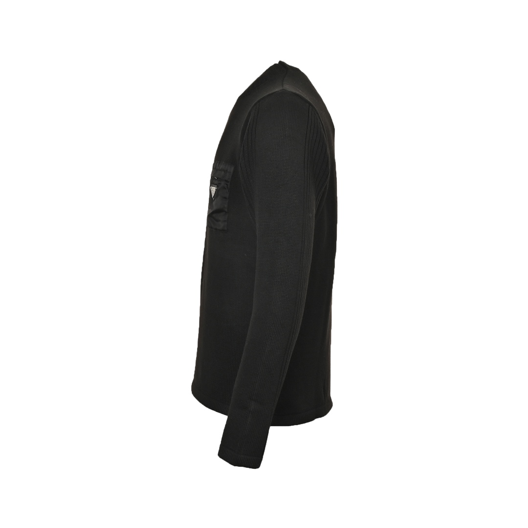 Prada 24Fw nylon pocket triangle logo crew neck sweater
