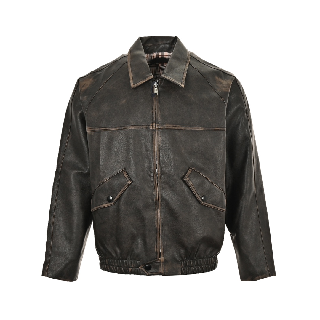Prada 24Fw distressed leather jacket with triangle logo on back