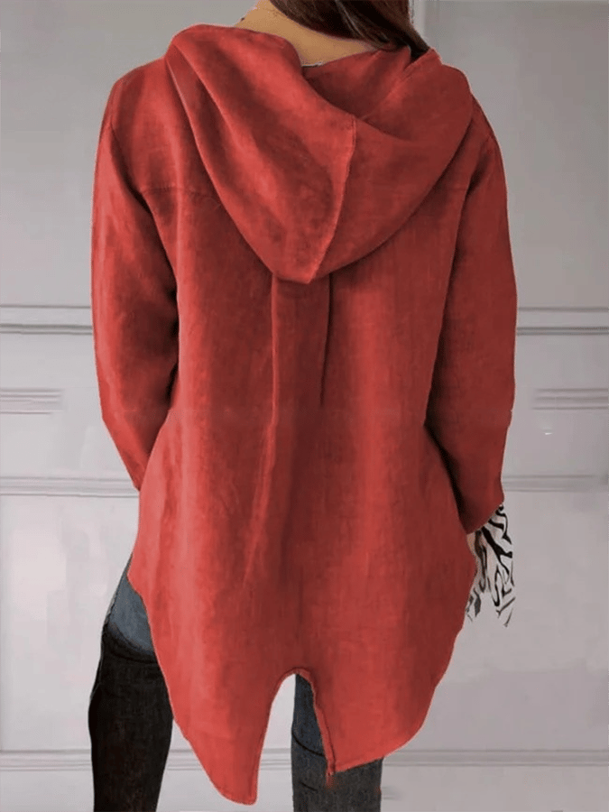 Women's Button Down Hooded Tuxedo Solid Color Shirt