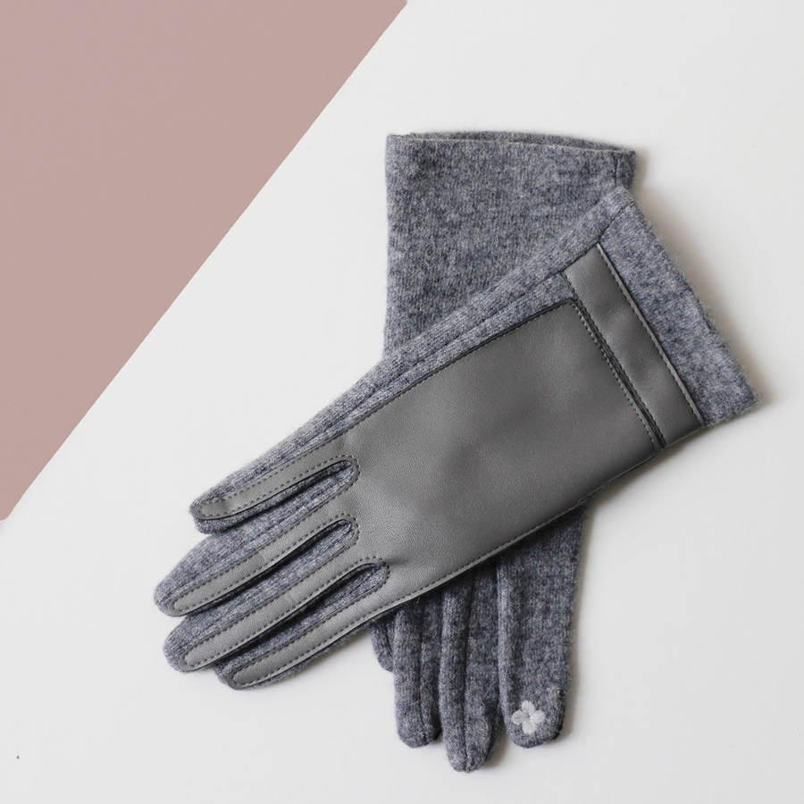 Merino Wool Gloves With Faux Leather Finish