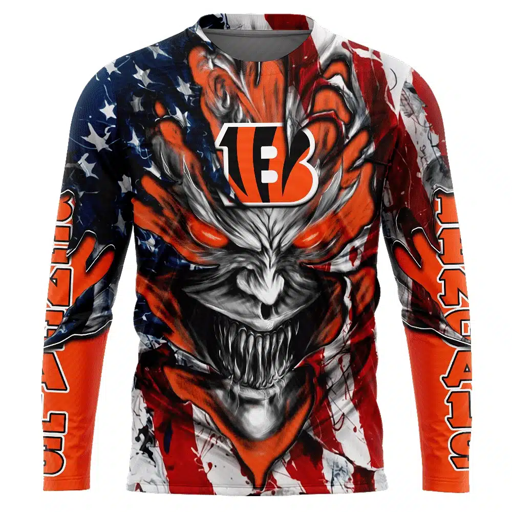 CINCINNATI BENGALS DEMON FACE AMERICAN FLAG-3D UNISEX HOODIE