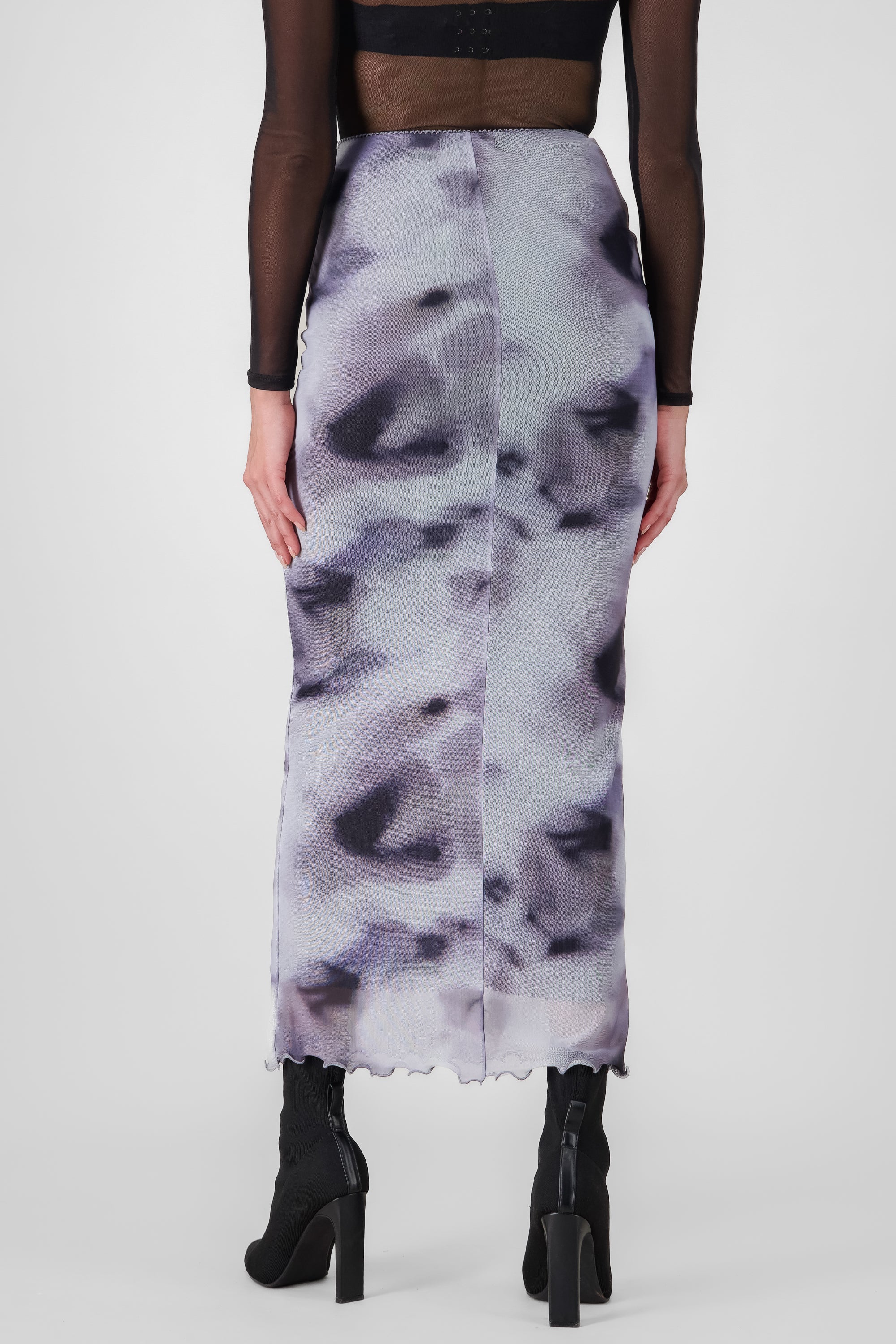 Printed Mesh Midi Skirt