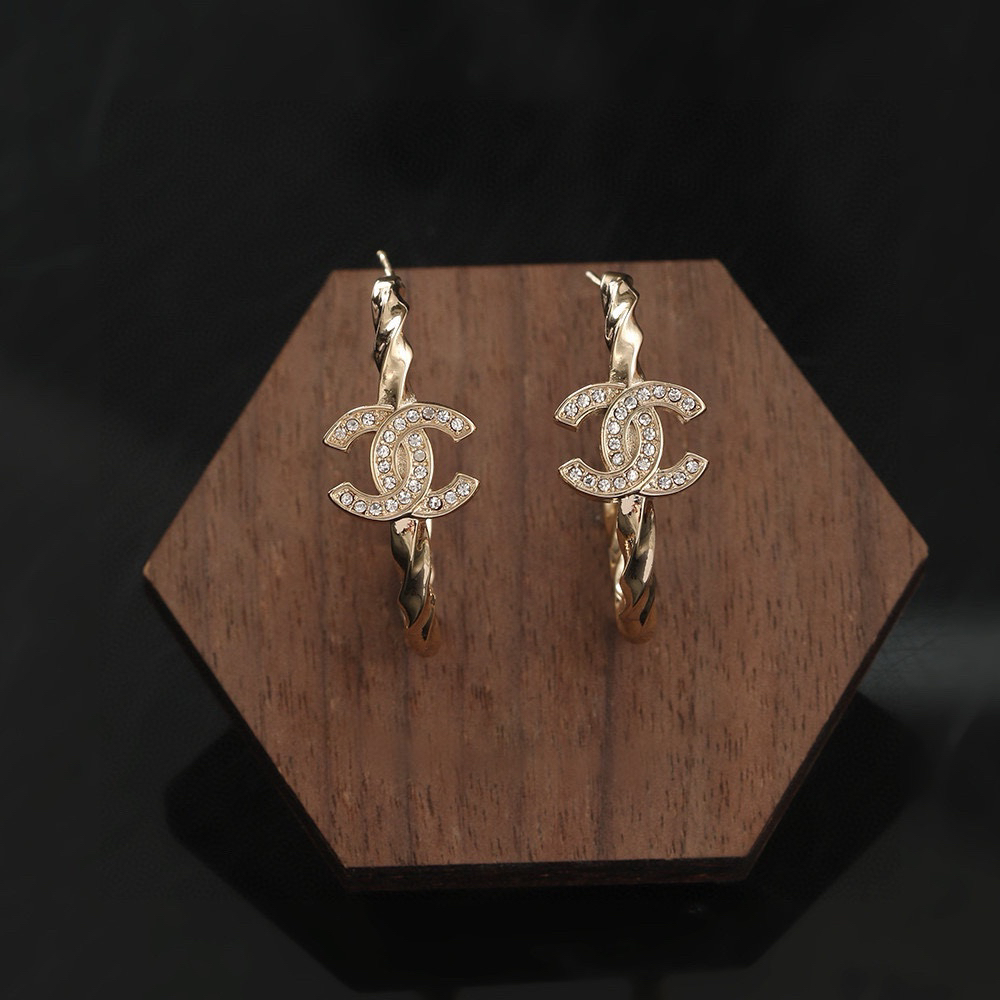 Chanel Light Gold Diamond CC Earrings