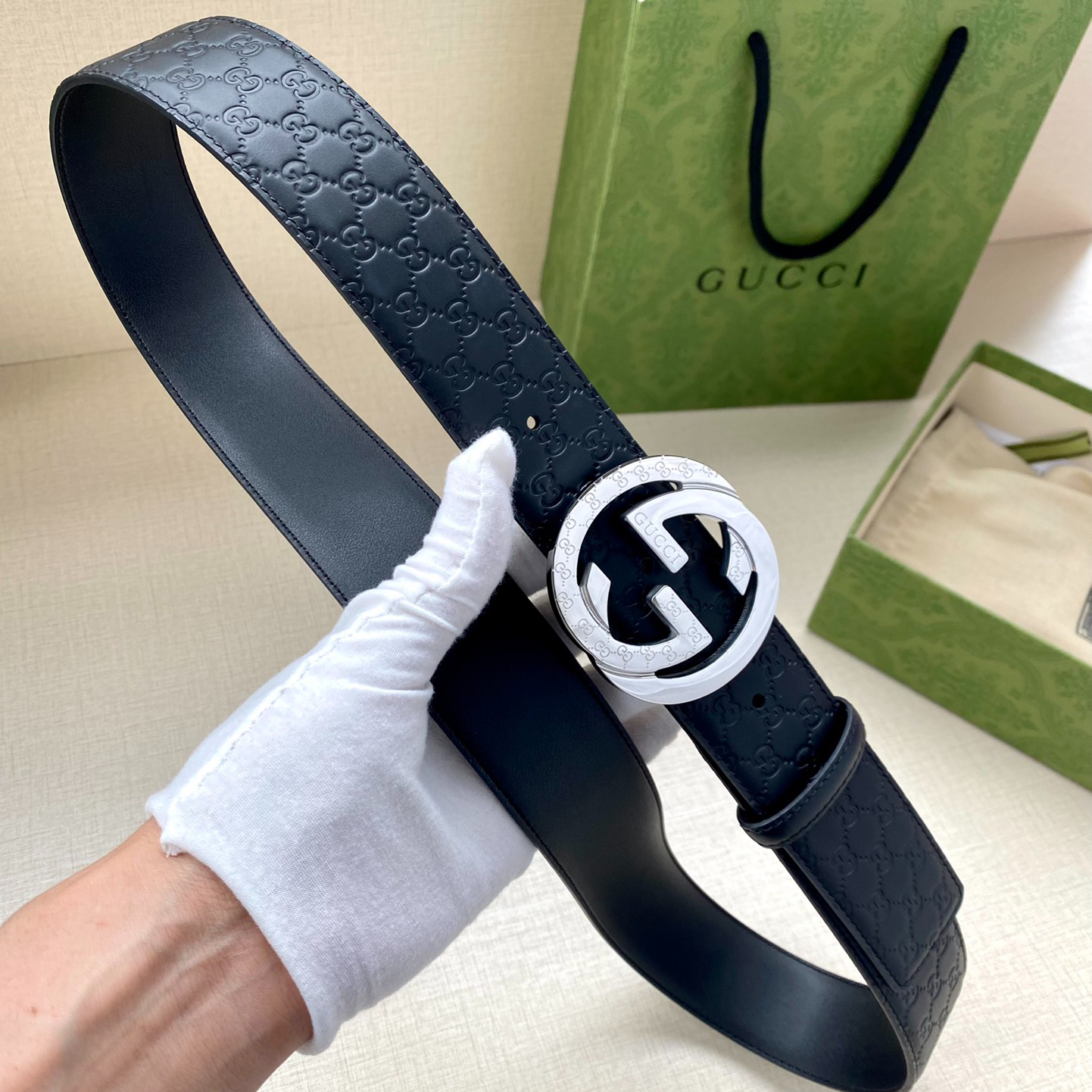 Gucci Interlocking Double G Double-sided Leather Belt 4.0CM Width
