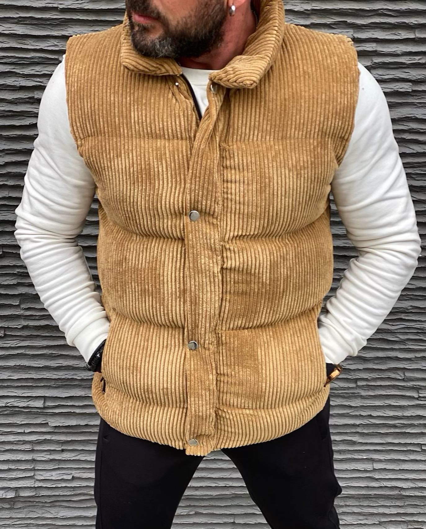 Men Solid Corduroy Sleeveless Coat