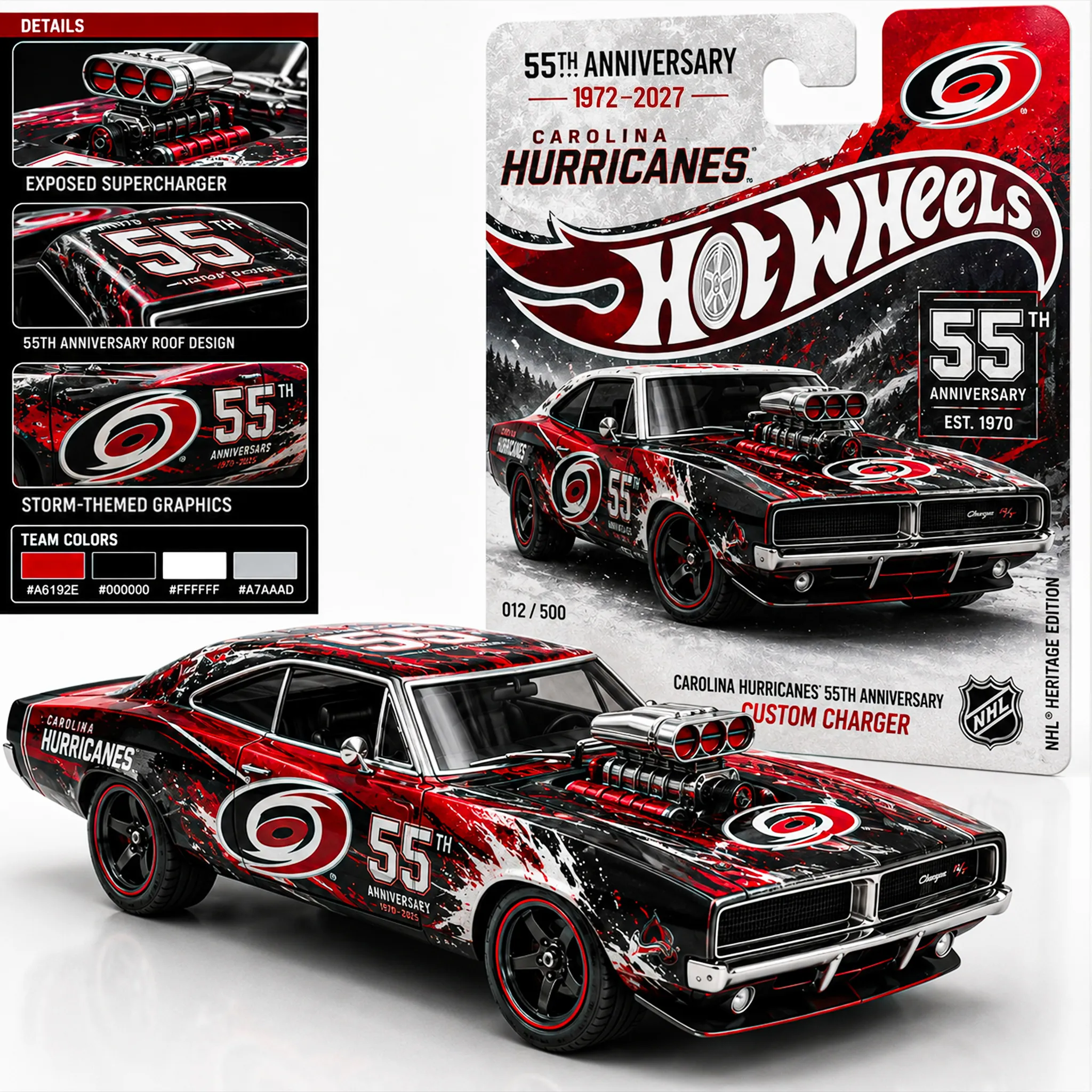 Carolina Hurricanes 55th Anniversary Hot Wheels Custom Charger