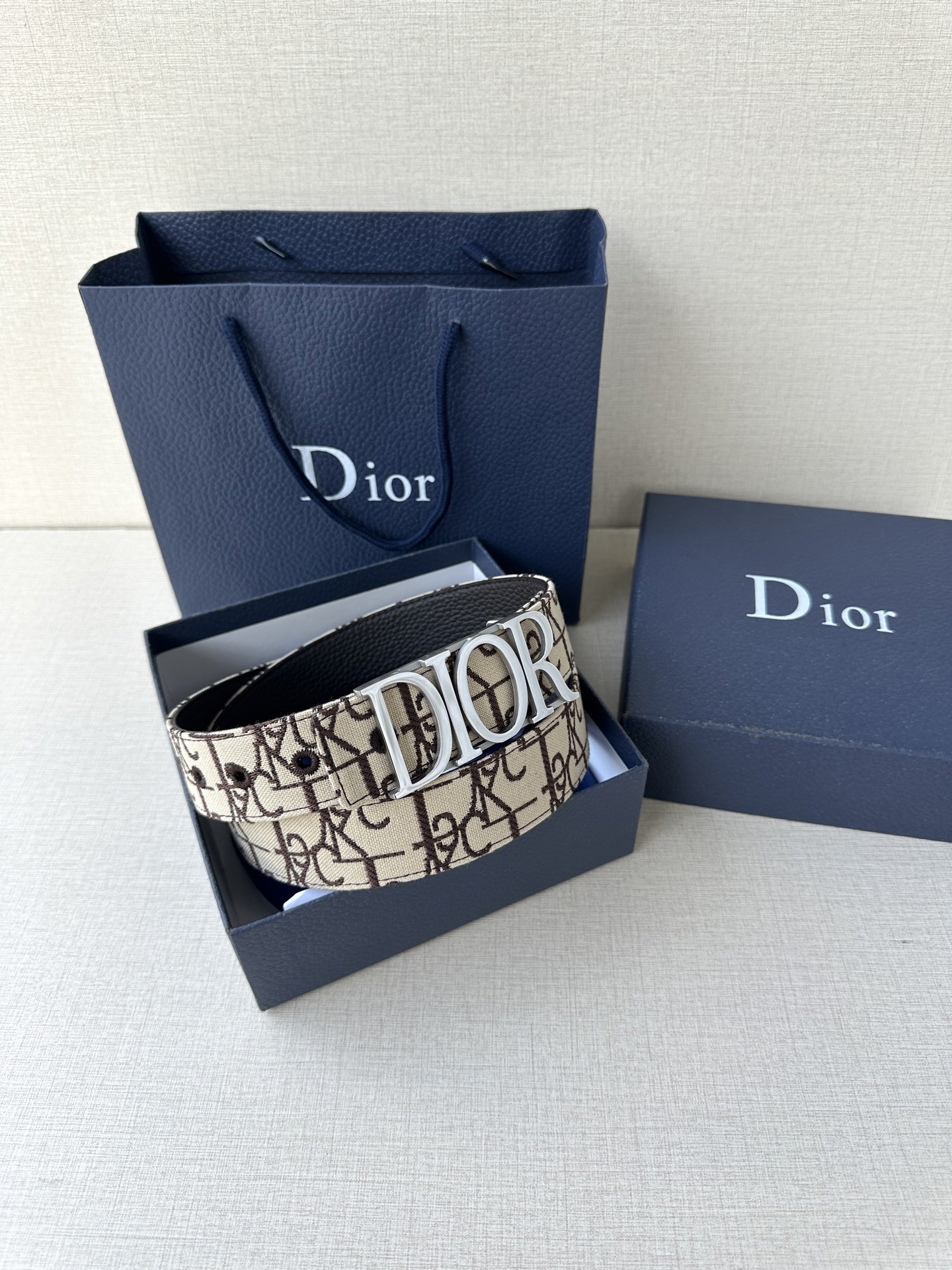 Dior Oblique Cosmo printed canvas leather belt 3.5CM wide