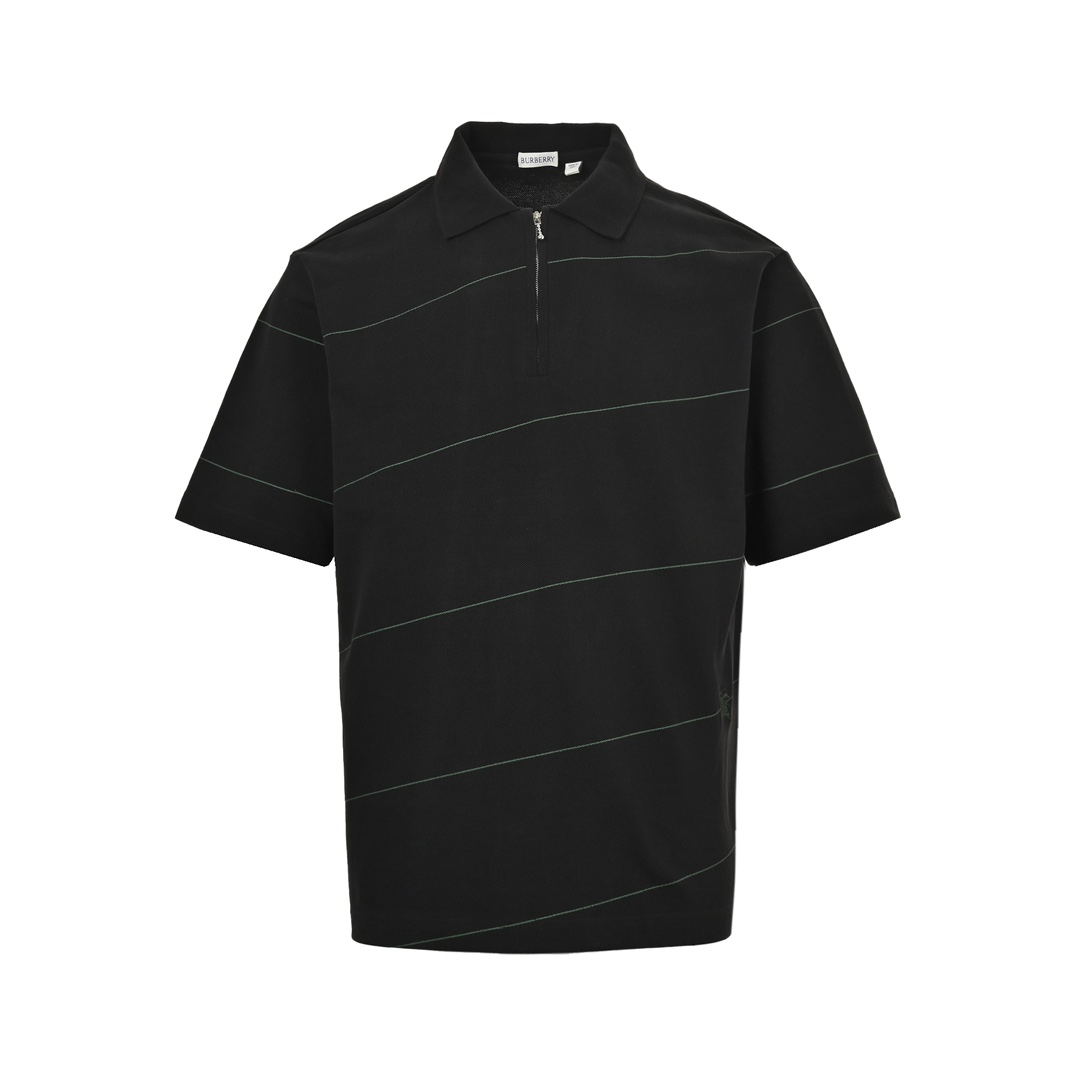 Burberry 24ss Warhorse Embroidery Half Zip Stripe Polo Short Sleeve