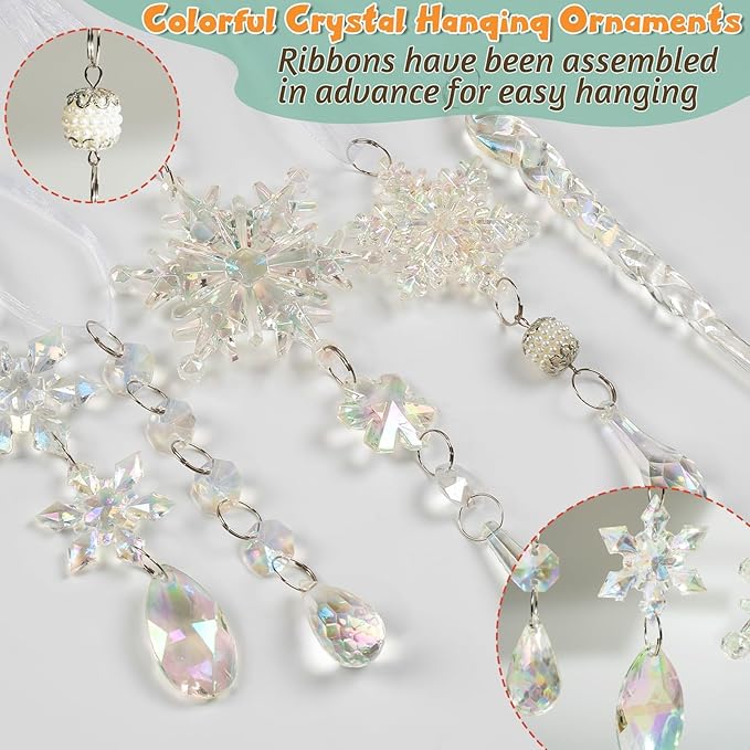On Sale🔥Set of 18 pcs Hanging Acrylic Snowflake Icicle Ornaments with Drop Pendants