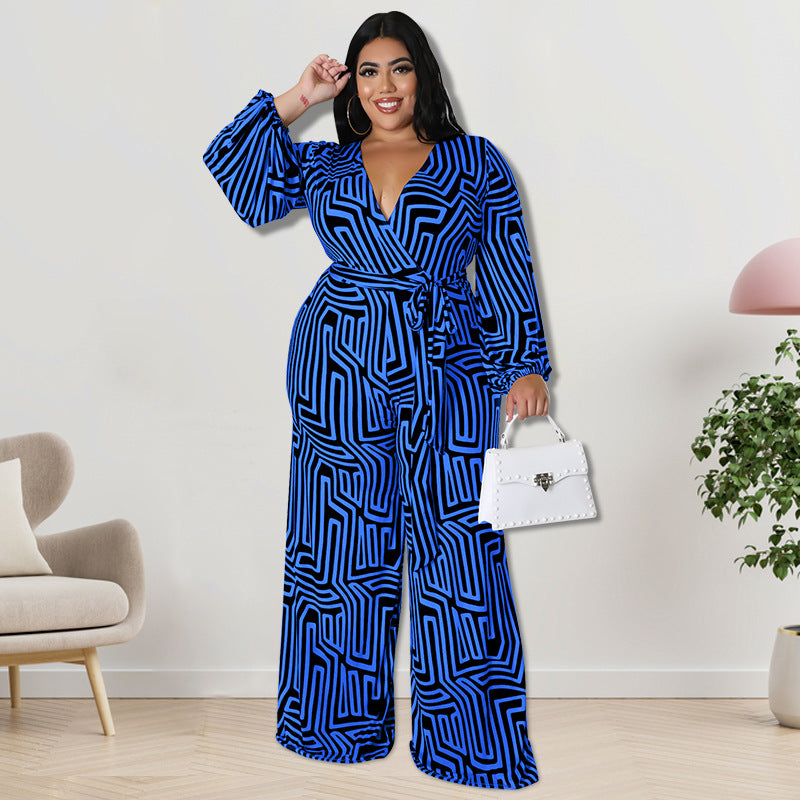 Plus Size Women Clothes Long Sleeve One Piece Straight Leg Pants