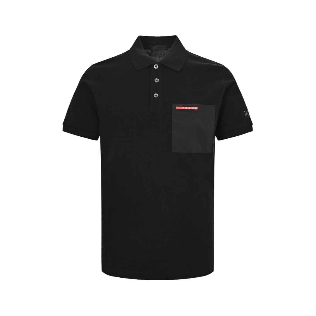 Prada 24ss red trim nylon pocket polo short sleeve