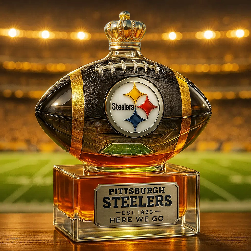 🏈 Steel City Pride, Poured in Gold — Pittsburgh Steelers Whiskey Bottle