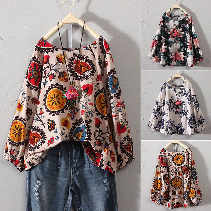 Plus Size Casual drukowany długi rękaw dla kobiet