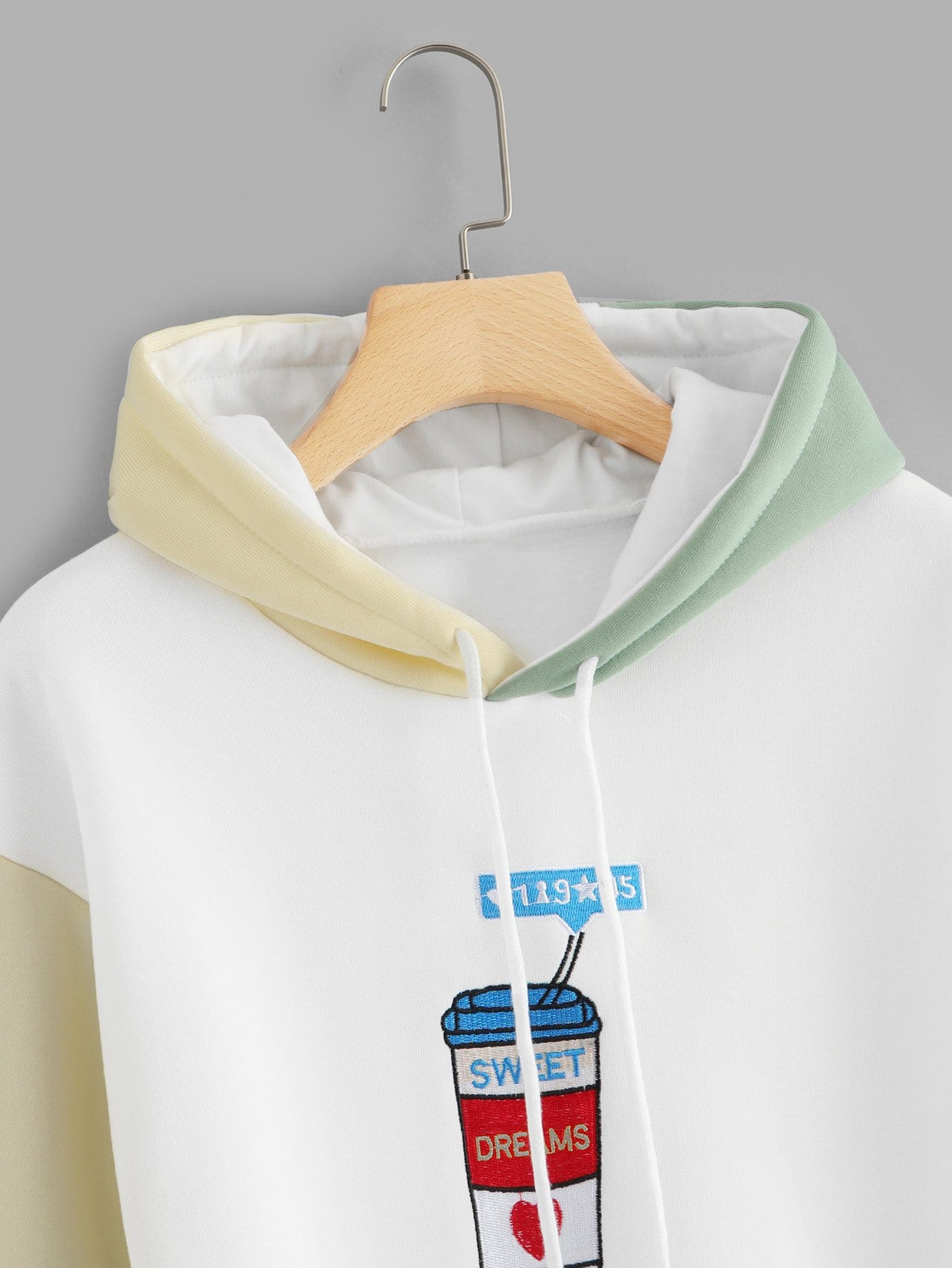Graphic Embroidered Contrast Sleeve Hoodie
