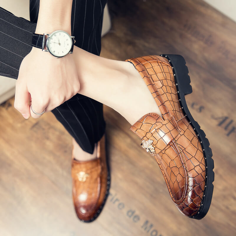 Men's Crocodile Print Business Casual Leather Loafers
