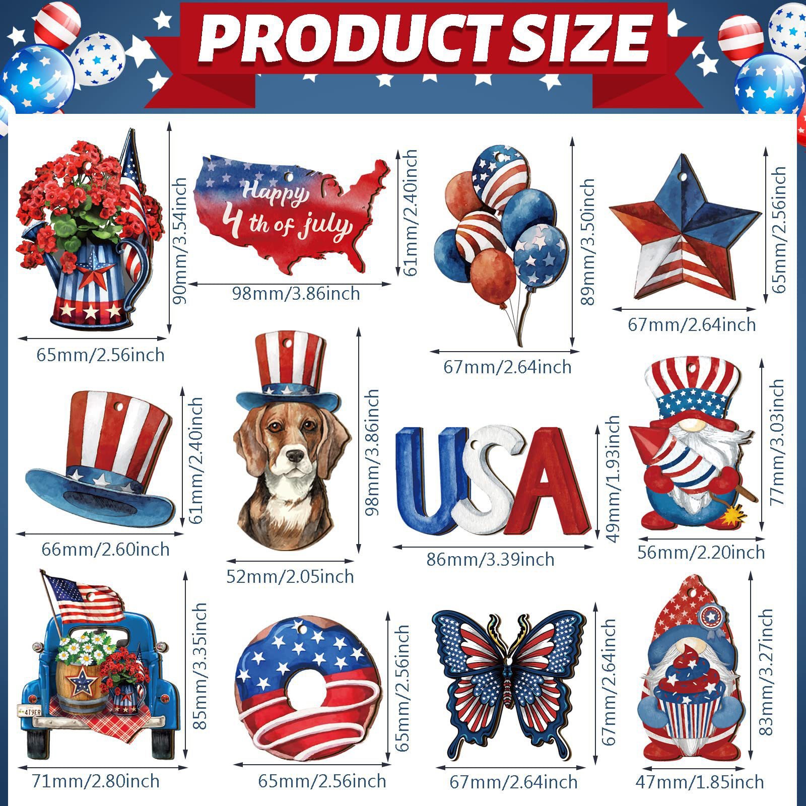 🔥[SAVE 50% OFF]--Independence Day Patriotic Decor-Handmade Double-sided printing Wooden Ornaments with the equipped rope