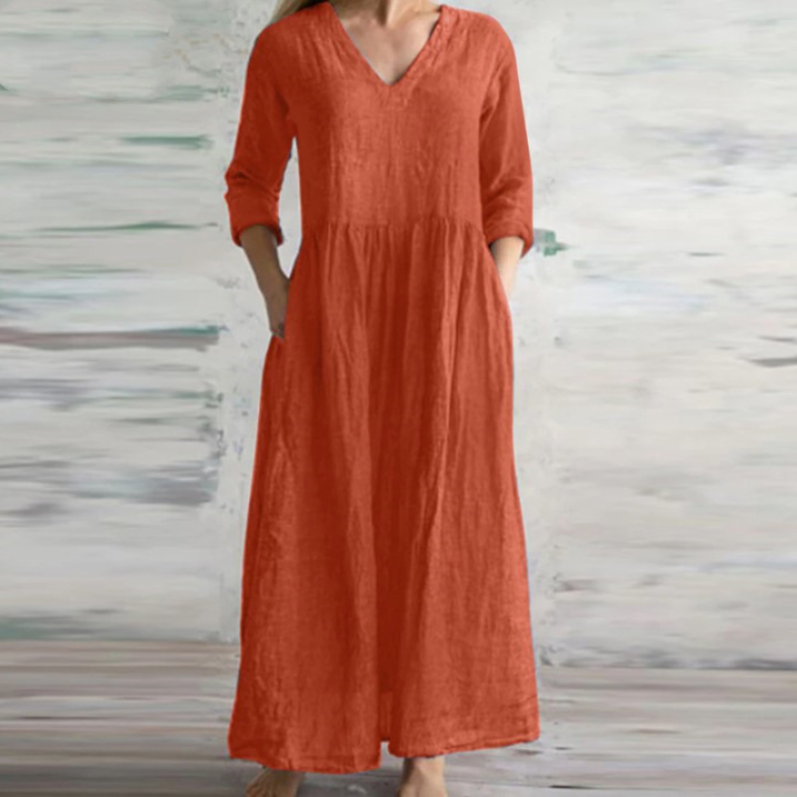 Comfy V Neck Pocket Maxi Dress