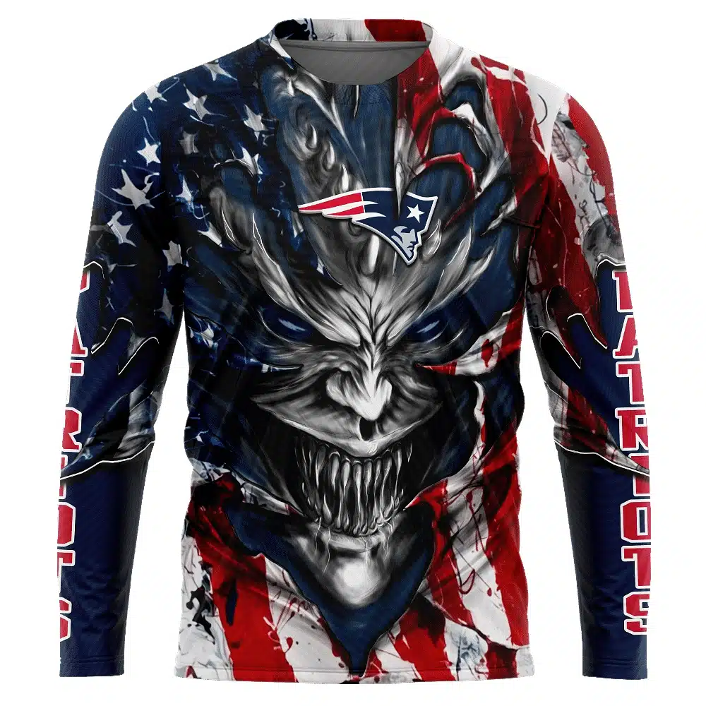 NEW ENGLAND PATRIOTS DEMON FACE AMERICAN FLAG-3D UNISEX HOODIE
