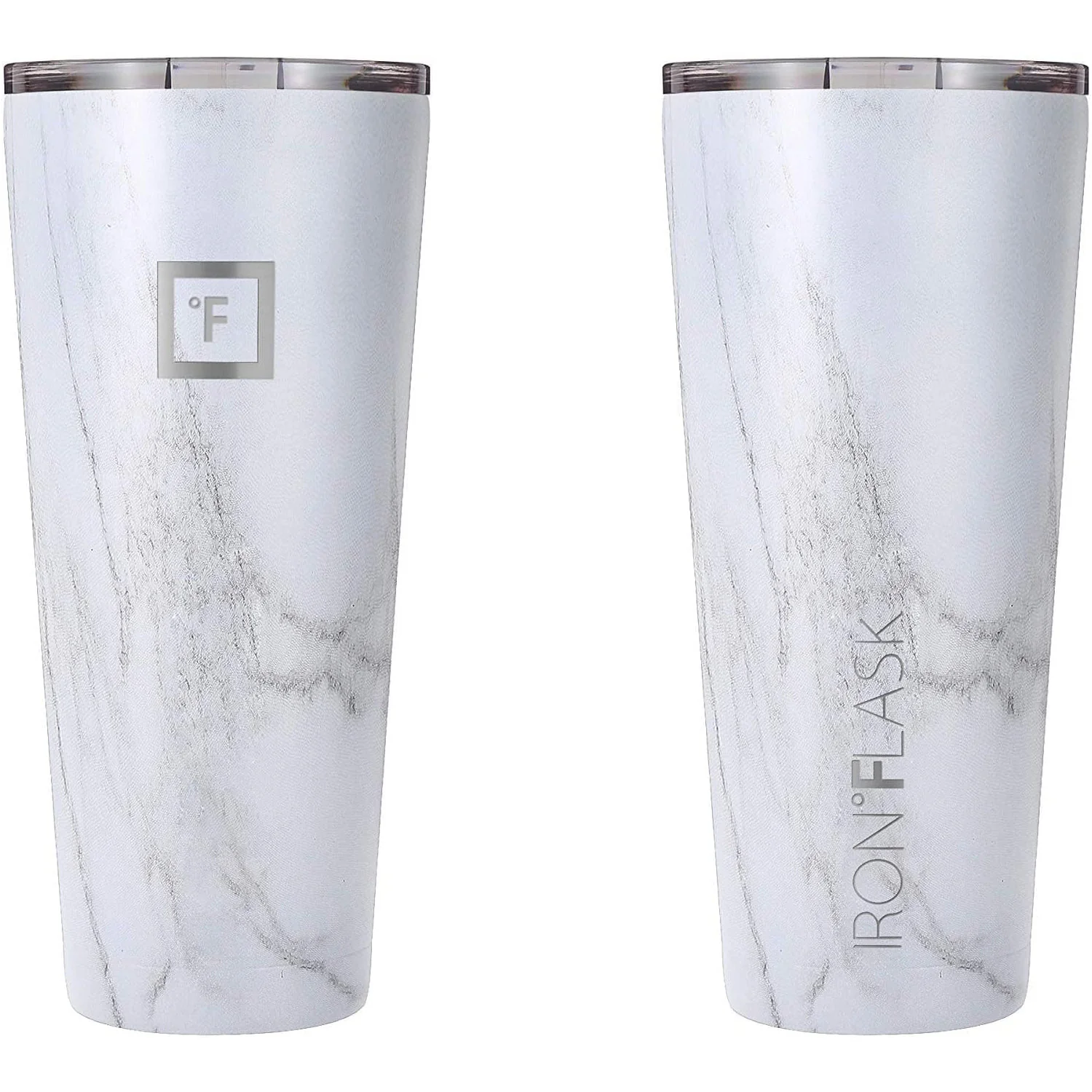 IRON FLASK Vacuum Insulated Stainless Steel Tumbler with Straws, Marble, 32 Ounces