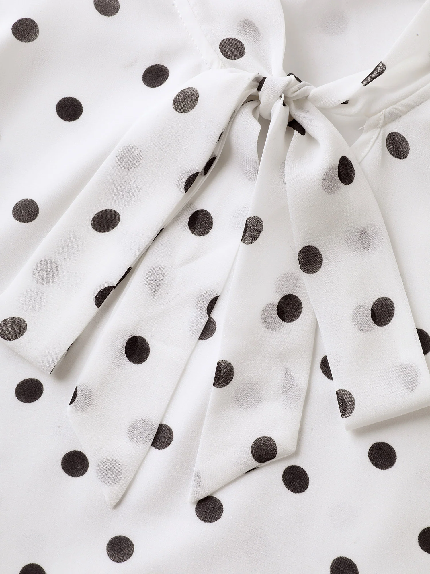 Polka Dot Ribbon Collar Blouse