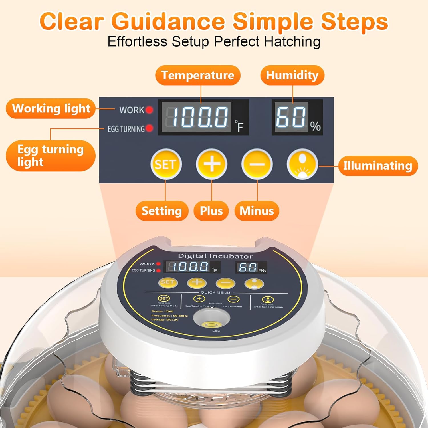 18 Egg Incubator with Automatic Egg Turning and Humidity Control, Incubators for Hatching Eggs, Chicken, Ducks, Goose, Pigeon, Quail, Parrot Incubator for Farm