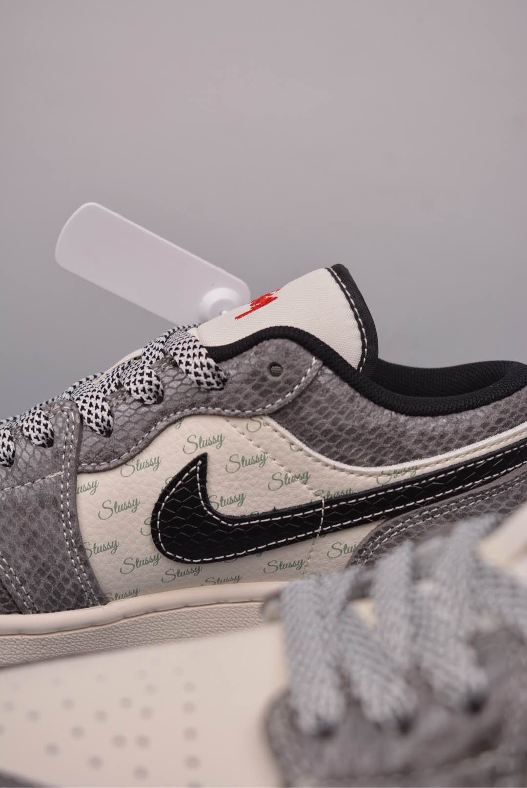 Stussy x Nike Air Jordan 1 Low OG Year of the Snake Beige Gray Snake Pattern FC1688-2